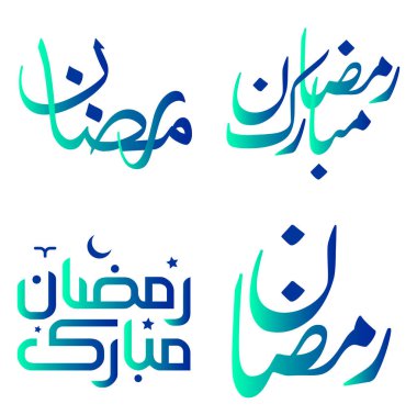 Gradyan Yeşil ve Mavi Ramazan Kareem 'in Vektör İllüstrasyonu.