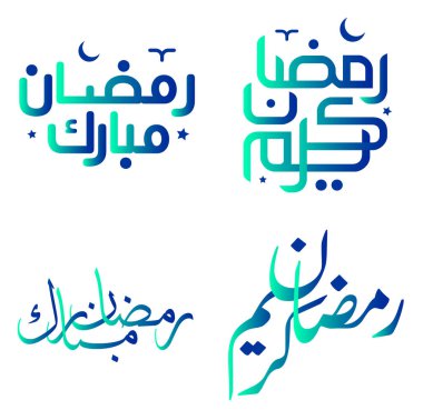 Geleneksel Arapça Kaligrafi ile Gradyan Yeşil ve Mavi Ramazan Kareem Vektör İllüstrasyonu.