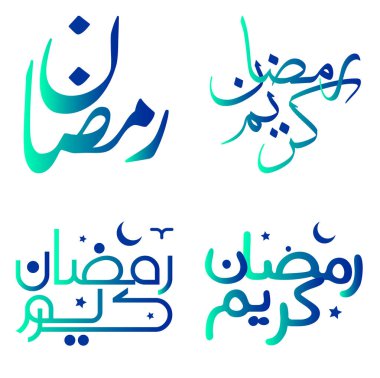 Ramazan Kareem Selamlama Vektörü Tasarımı için Zarif Gradyan Yeşil ve Mavi Kaligrafi.