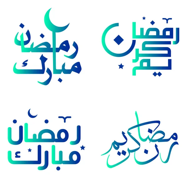 Illustrazione Vettoriale Tipografia Araba Gradiente Verde Blu Ramadan Kareem Saluti — Vettoriale Stock