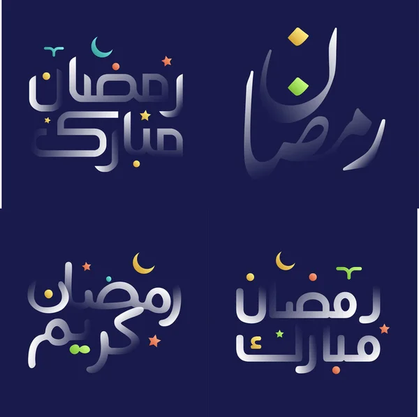 White Glossy Ramadan Kareem Calligraphy Pack Bright Bold Design Elements — Stock Vector