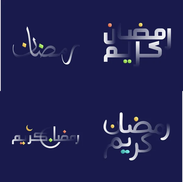 Glänsande Vit Ramadan Kareem Kalligrafi Pack Med Färgglada Islamiska Designelement — Stock vektor