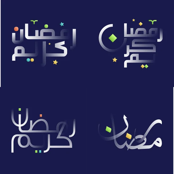 Glossy Ramadan Kareem Calligraphy Pack Vibrant Colors Design Elements — Stock Vector