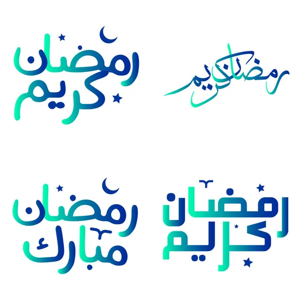 Векторная Иллюстрация Зеленых Синих Желаний Рамадана Карима Арабской Каллиграфией — стоковый вектор