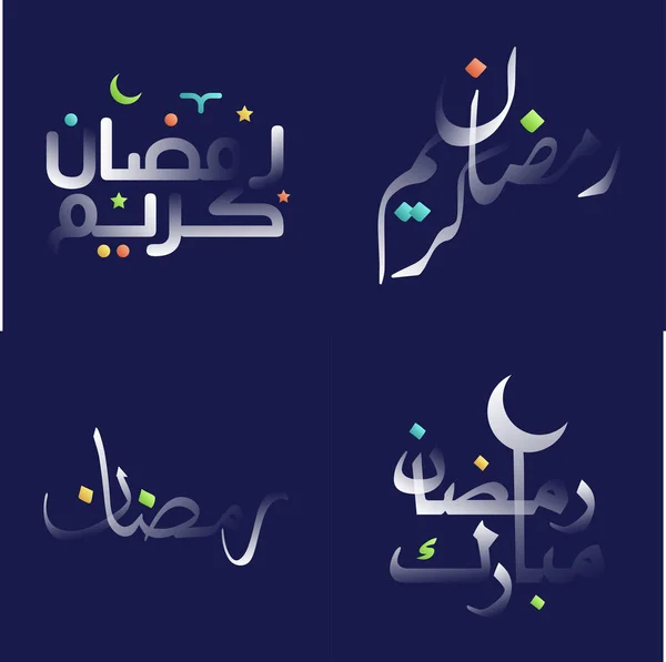 Multicolored Ramadan Kareem Calligraphy Set White Glossy Effect Islamic Greetings — Stock Vector