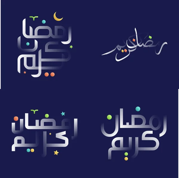 Stylish Festive White Glossy Ramadan Kareem Calligraphy Set Colorful Islamic — Stock Vector
