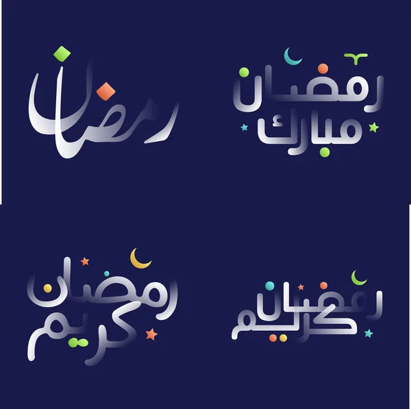 Beautiful Ramadan Kareem Calligraphy Glossy White Vibrant Colors Islamic Ornaments — Stock Vector