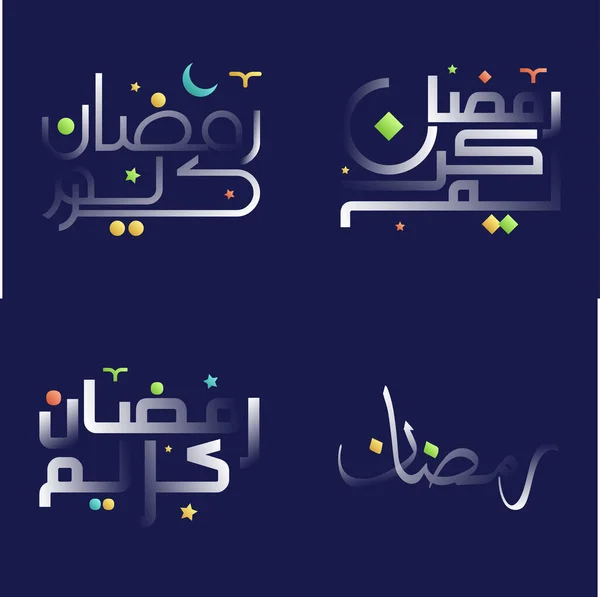 White Glossy Effect Ramadan Kareem Καλλιγραφία Pack Multicored Προφορές Γλώσσες — Διανυσματικό Αρχείο