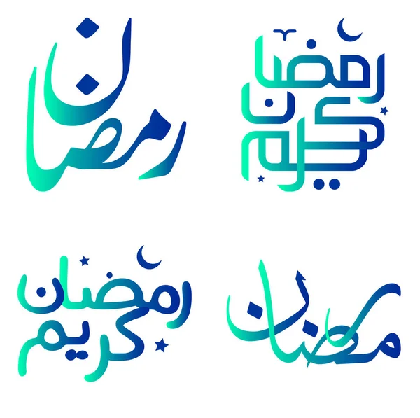 Elegáns Gradient Zöld Kék Kalligráfia Ramadan Kareem Üdvözlőkártyák Vektor Illusztráció — Stock Vector