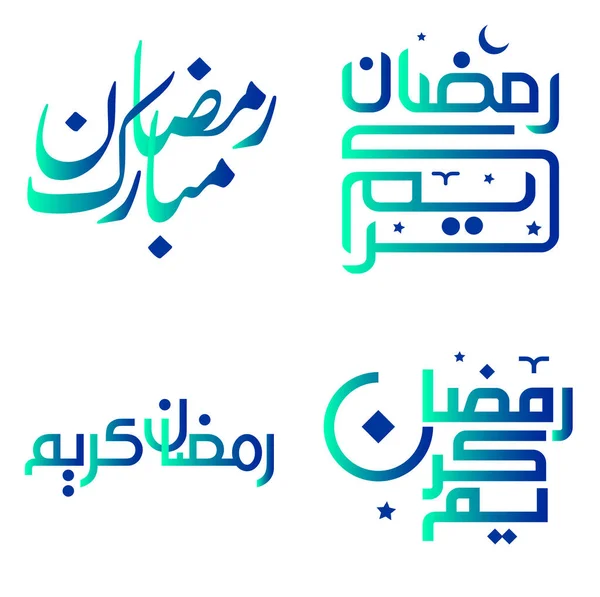Vektor Illustration Ramadan Kareem Önskar Med Gradient Grön Och Blå — Stock vektor