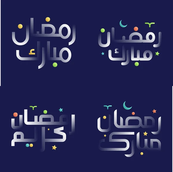 White Glossy Ramadan Kareem Calligraphy Pack Colorful Splash Accents — Stock Vector