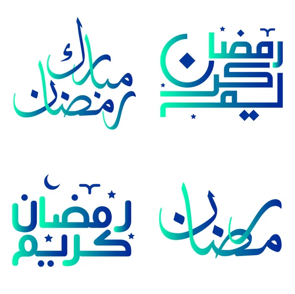 Gradiente Verde Blu Ramadan Kareem Arabo Calligrafia Vettoriale Mese Santo — Vettoriale Stock