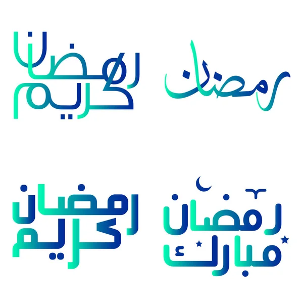 Illustration Vectorielle Ramadan Kareem Avec Une Élégante Calligraphie Verte Bleue — Image vectorielle