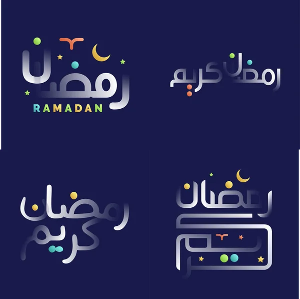 Błyszczący Pakiet Kaligraficzny Ramadan Kareem Żywymi Kolorami Elementami Designu — Wektor stockowy