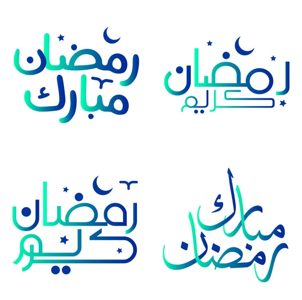 Vektor Illustration Gradient Grön Och Blå Ramadan Kareem Önskar För — Stock vektor