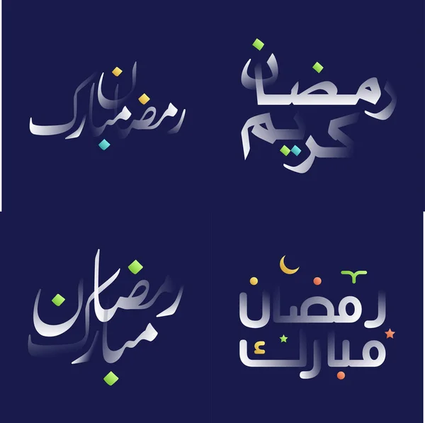 Célébrez Ramadan Avec Pack Calligraphie Blanc Brillant Avec Des Éléments — Image vectorielle