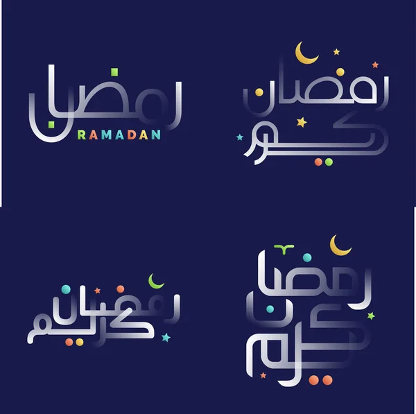 Stylish White Glossy Ramadan Kareem Calligraphy Pack Colorful Elements — Stock Vector