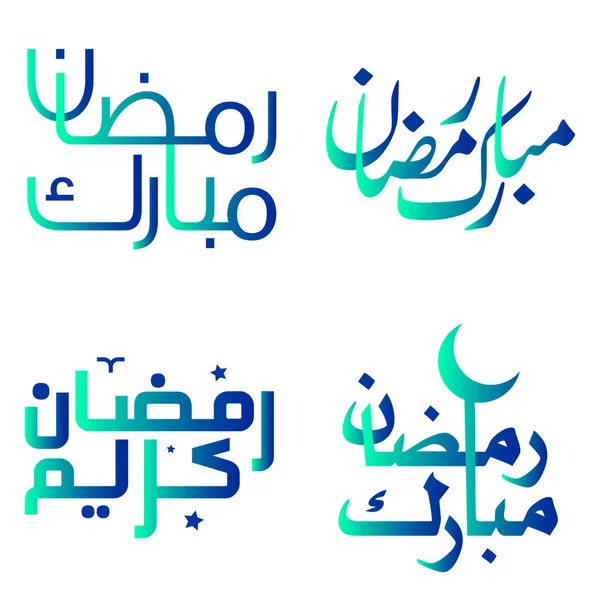 Elegante Caligrafía Gradiente Verde Azul Para Ramadán Kareem Saludos Vector — Archivo Imágenes Vectoriales