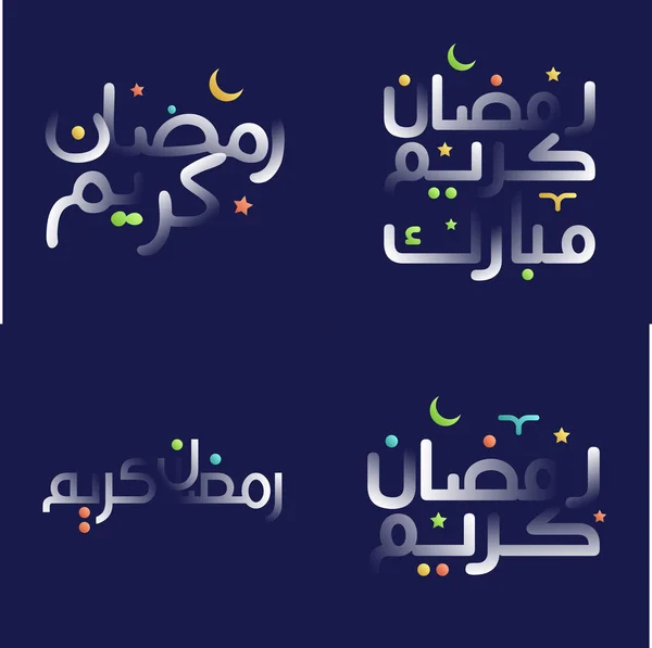 Lebendiges White Glossy Ramadan Kareem Kalligraphie Pack Mit Farbenfrohen Details — Stockvektor