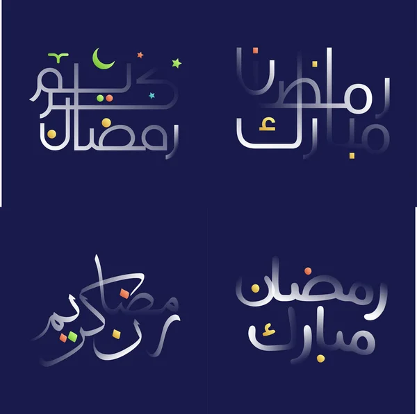 Glossy White Ramadan Kareem Kalligraphie Pack Mit Lustigen Und Lebendigen — Stockvektor
