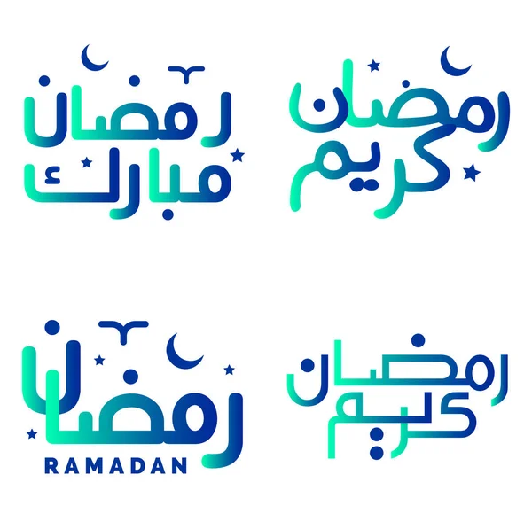 Tarjeta Felicitación Ramadán Kareem Verde Azul Con Diseño Caligrafía Árabe — Archivo Imágenes Vectoriales