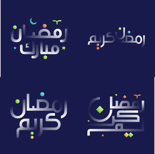 Ramadan Kareem Kaligrafia Pack Błyszczącym Białym Tekstem Kolorowe Elementy — Wektor stockowy
