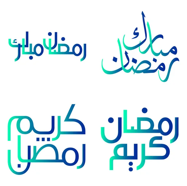 Illustrazione Vettoriale Auguri Auguri Ramadan Kareem Con Calligrafia Gradiente Verde — Vettoriale Stock