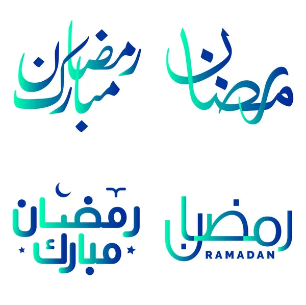 Celebrar Ramadan Kareem Com Elegante Verde Azul Gradiente Caligrafia Vector — Vetor de Stock