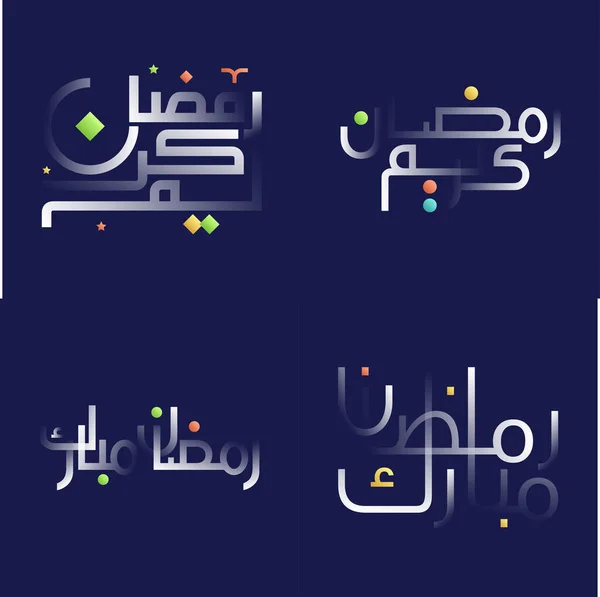 Élégant Moderne Ramadan Kareem Calligraphie Set Blanc Brillant Avec Des — Image vectorielle