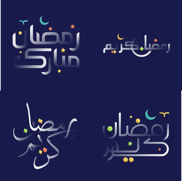 Ramadan Kareem Calligraphy Pack Białym Błyszczącym Efektem Kolorowe Pasemka — Wektor stockowy