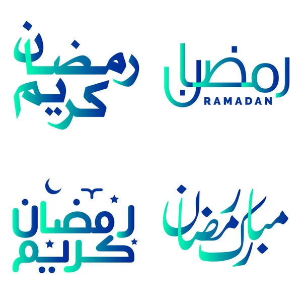 Gradiente Verde Azul Ramadã Kareem Vector Design Com Caligrafia Árabe — Vetor de Stock