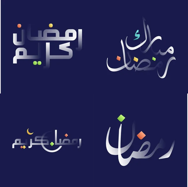 Clean White Glossy Ramadan Kareem Kalligraphie Pack Mit Farbenfrohen Highlights — Stockvektor