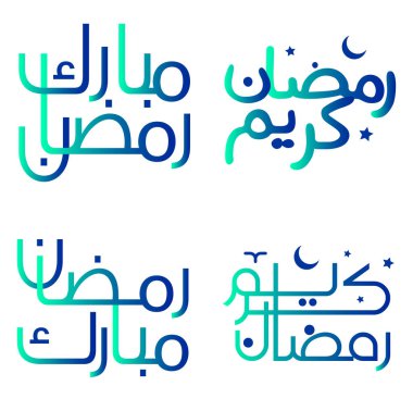 Ramazan 'ın kutsal ayını Gradyan Yeşil ve Mavi Arapça Kaligrafi ile kutlayın.