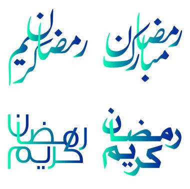 İslami Kutlamalar İçin Zarif Gradyan Yeşil ve Mavi Ramazan Kareem Vektör İllüstrasyonu.