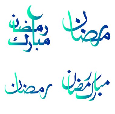 Zarif Gradyan Yeşil ve Mavi Ramazan Kareem Vektör Tasarımı Arapça Kaligrafi.