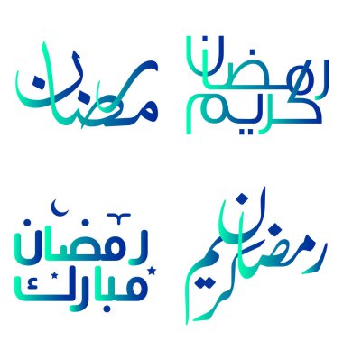 Gradyan Yeşil ve Mavi Ramazan Kareem 'in İslami Kaligrafi ile Vektör Resmedilmesi.