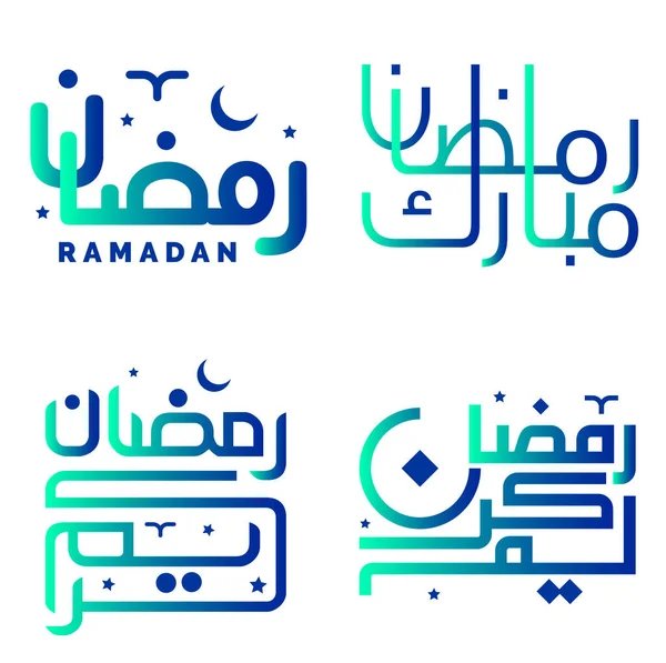 庆祝拉马丹 卡里姆的渐变绿色和蓝色阿拉伯书法矢量设计 — 图库矢量图片