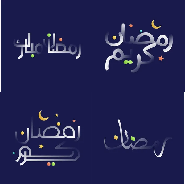 Caligrafia Ramadan Kareem Brilhante Branca Com Elementos Design Lúdico Cores — Vetor de Stock