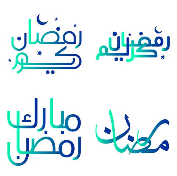 Vektor Illustration Gradient Grön Och Blå Ramadan Kareem Önskar Med — Stock vektor