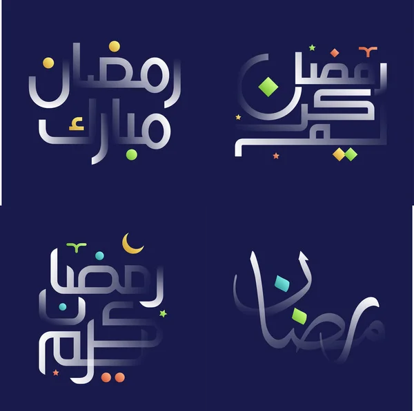 Pack Calligraphie Ramadan Kareem Blanc Effet Brillant Avec Des Accents — Image vectorielle