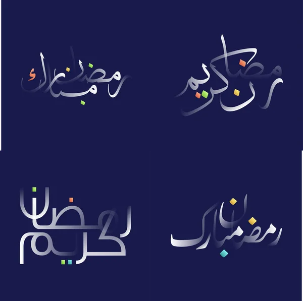 Stilvolles White Glossy Ramadan Kareem Kalligraphie Set Mit Leuchtenden Farben — Stockvektor
