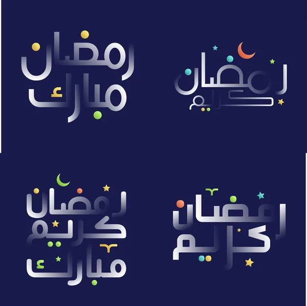 Creative Ramadan Kareem Calligraphy Pack White Glossy Effect Multicolored Illustrations — Stock Vector