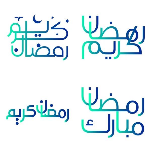 Fira Ramadan Kareem Med Gradient Grön Och Blå Islamiska Kalligrafi — Stock vektor