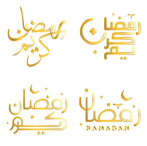 Elegant Gyllene Kalligrafi För Ramadan Kareem Gratulationskort Vektor Illustration — Stock vektor