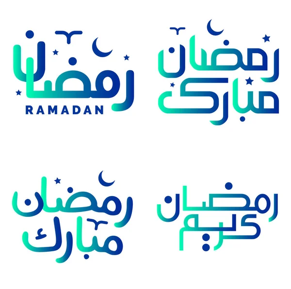 Elegante Gradiente Verde Azul Ramadã Kareem Vector Design Com Caligrafia — Vetor de Stock