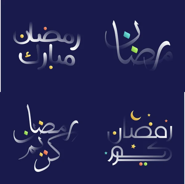 Elegante Ramadan Kareem Kalligrafie Pack Met Witte Glanzende Effect Kleurrijke — Stockvector
