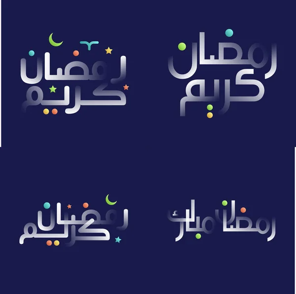 White Glossy Ramadan Kareem Kalligraphie Mit Farbenfrohen Und Lebendigen Akzenten — Stockvektor