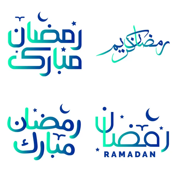 Gradiente Verde Azul Ramadán Kareem Vector Design Con Caligrafía Árabe — Archivo Imágenes Vectoriales