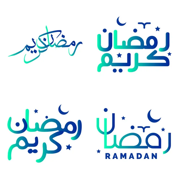 Biglietto Auguri Del Ramadan Kareem Verde Blu Con Disegno Calligrafia — Vettoriale Stock