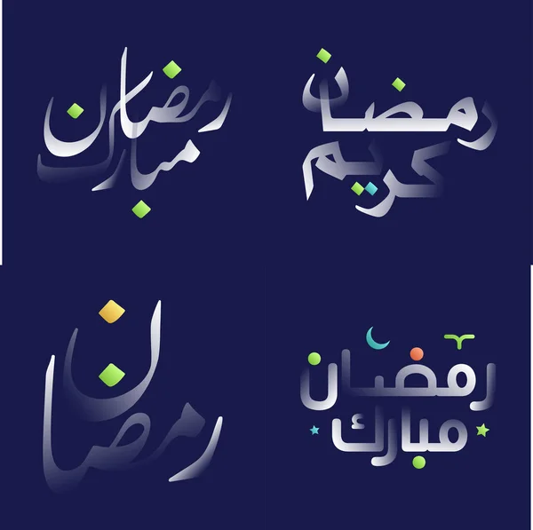 Ramadan Kareem Kalligrafie Pack Wit Glanzend Effect Met Heldere Vrolijke — Stockvector